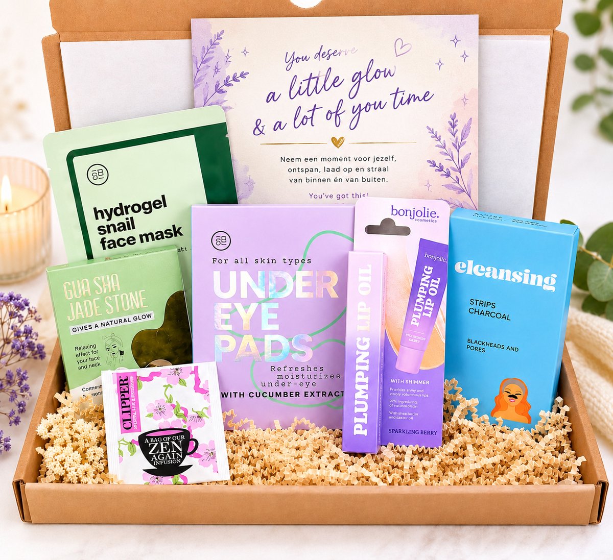 Glow & Relax Box - Luxe Selfcare Brievenbuscadeau voor Haar, Wellness Cadeaupakket met Verzorging & Relax Essentials