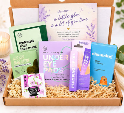 Glow & Relax Box - Luxe Selfcare Brievenbuscadeau voor Haar, Wellness Cadeaupakket met Verzorging & Relax Essentials