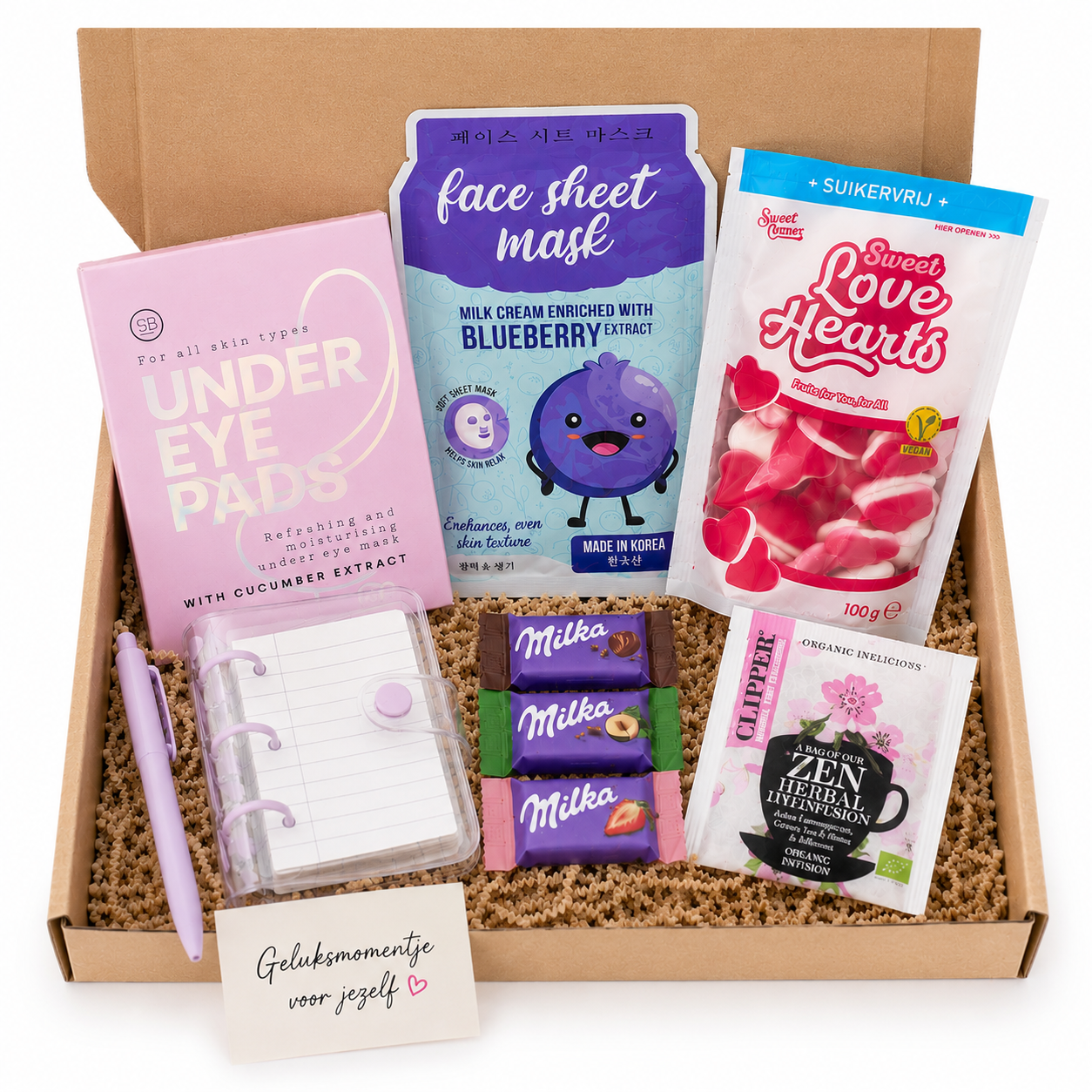 Geluksmomentje voor Jezelf | Selfcare Brievenbuscadeau met Thee, Chocolade & Verwenmomentjes