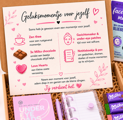 Geluksmomentje voor Jezelf | Selfcare Brievenbuscadeau met Thee, Chocolade & Verwenmomentjes