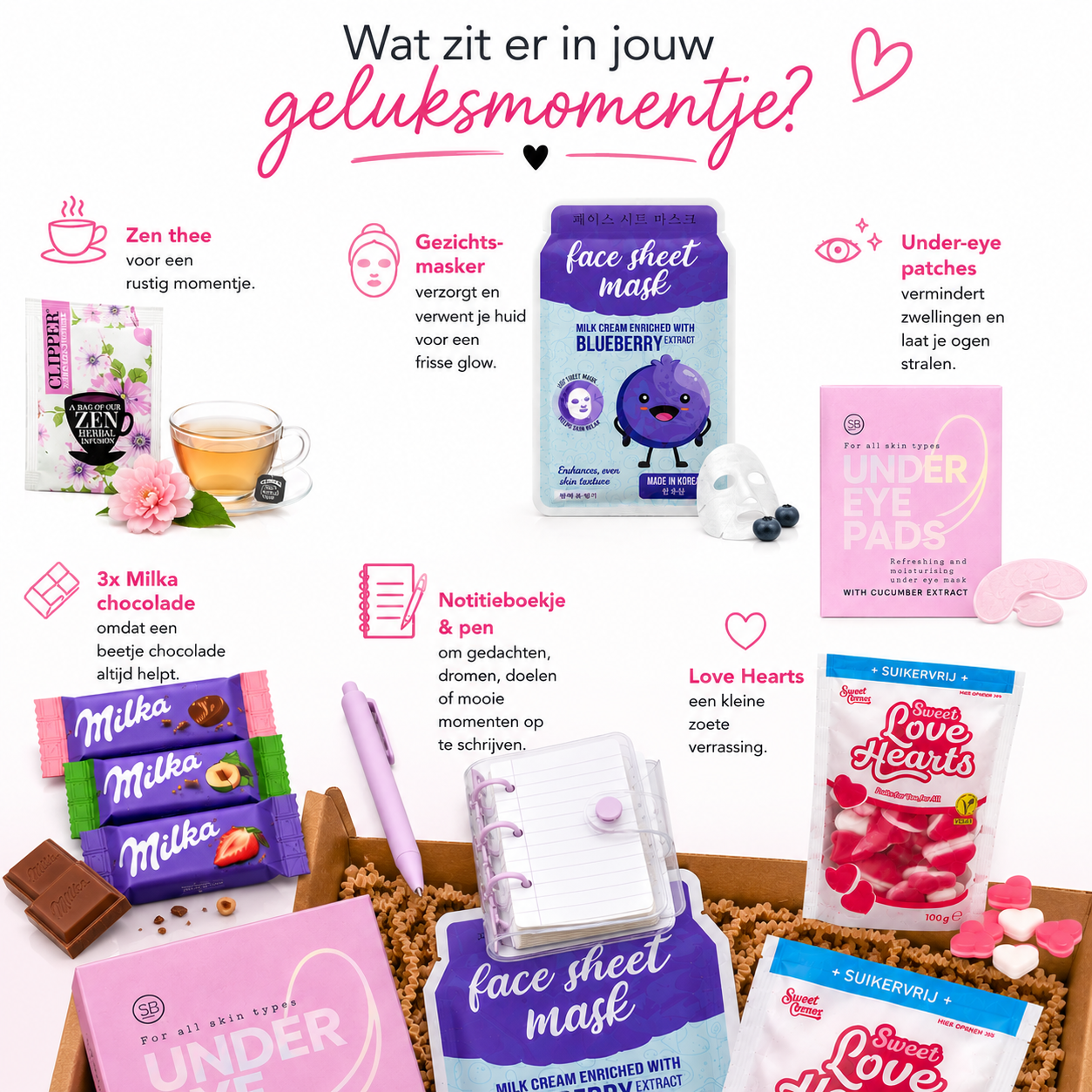 Geluksmomentje voor Jezelf | Selfcare Brievenbuscadeau met Thee, Chocolade & Verwenmomentjes