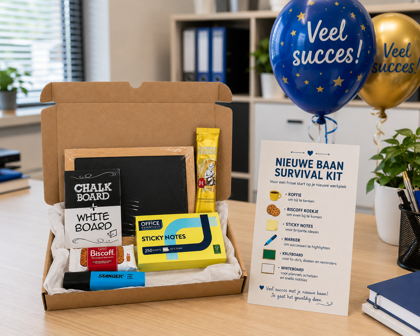 Nieuwe Baan Survival Kit Cadeau | Origineel Cadeau voor Collega of Eerste Werkdag